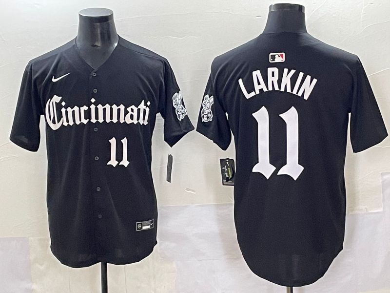 Men 2025 Cincinnati Reds #11 Larkin Black Five generations Joint Name Nike MLB Jersey style 11